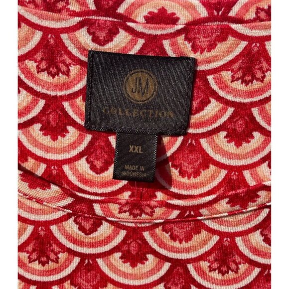 JM Collection Red & Beige Short Sleeve Top XXL Rayon/Spandex Blend Women - Picture 3 of 6